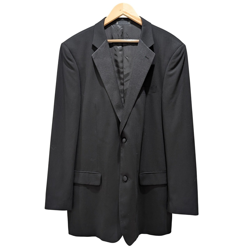 Emanuel Ungaro 44L Black‎ Wool Tuxedo Jacket Satin Lapel Dinner Blazer Formal